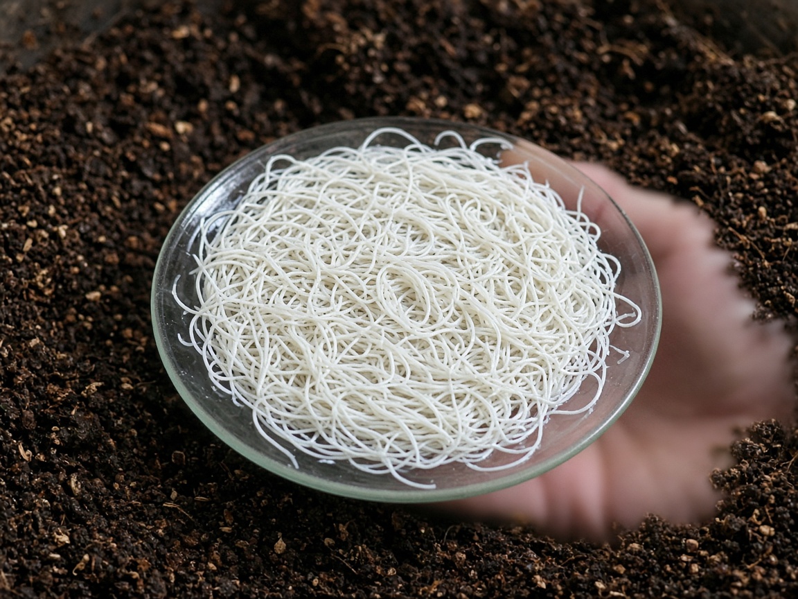 Grindal worms harvested clean on a glass plate over coir